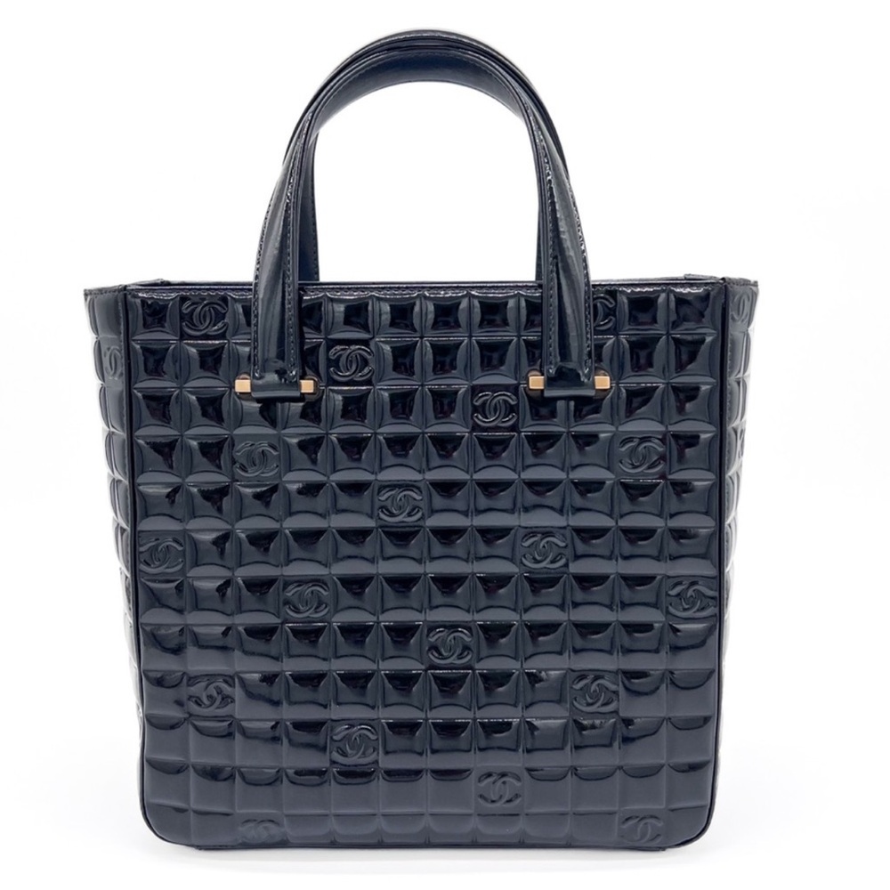 CHANEL Chocolate Bar Black Patent Leather Tote Bag